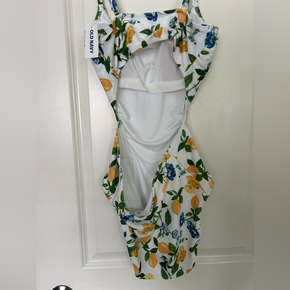 Old Navy Citrus Floral One Piece Swimsuit - White, Yellow, Blue - Picture 3 of 6